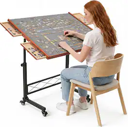 JoyBerri - Puzzle Table for 1500 Piece Puzzles Adjustable Puzzle Board with Drawers Cover and Bonus Puzzle - Gray