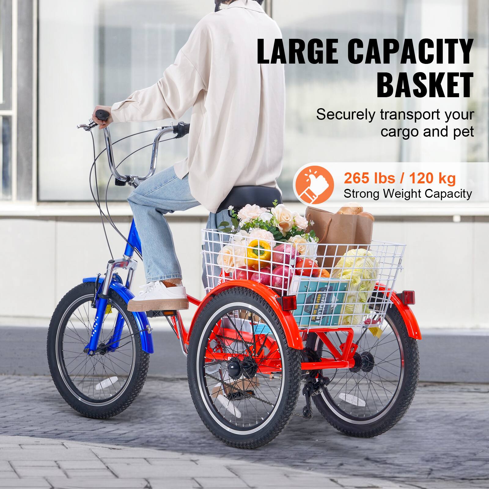 LARGE CAPACITY BASKET
Securely transport your cargo and pet
265 lbs / 120 kg
Strong Weight Capacity
