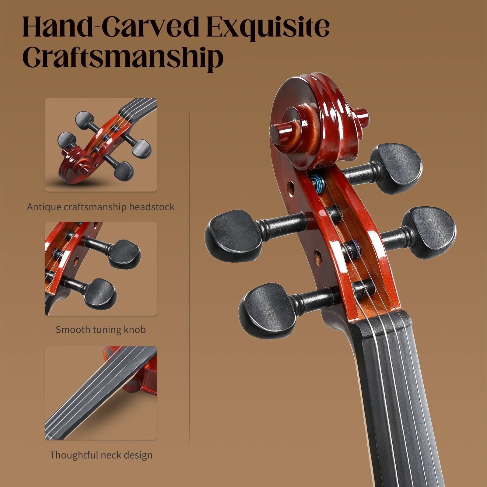 Hand-Carved Exquisite Craftsmanship

Antique craftsmanship headstock

Smooth tuning knob

Thoughtful neck design