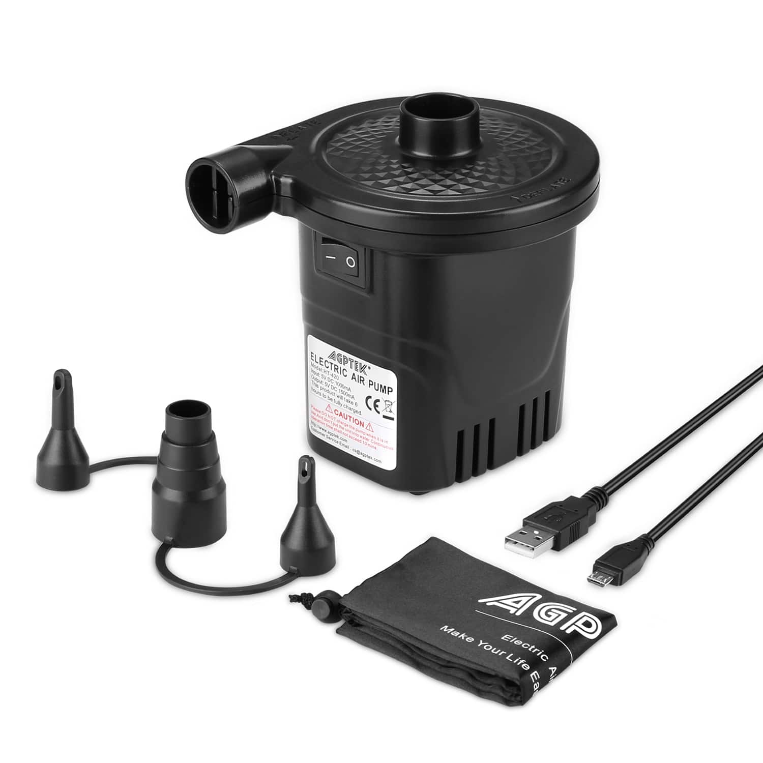 AGPTEK  
ELECTRIC AIR PUMP  

Make Your Life Electric  

CAUTION  
CE  

AGP  
Electric Air Pump  
Make Your Life Electric