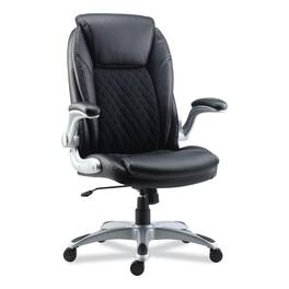 Alera - Leithen Bonded Leather Midback Chair, Supports Up to 275 lb, Seat/Back, Silver Base - Black