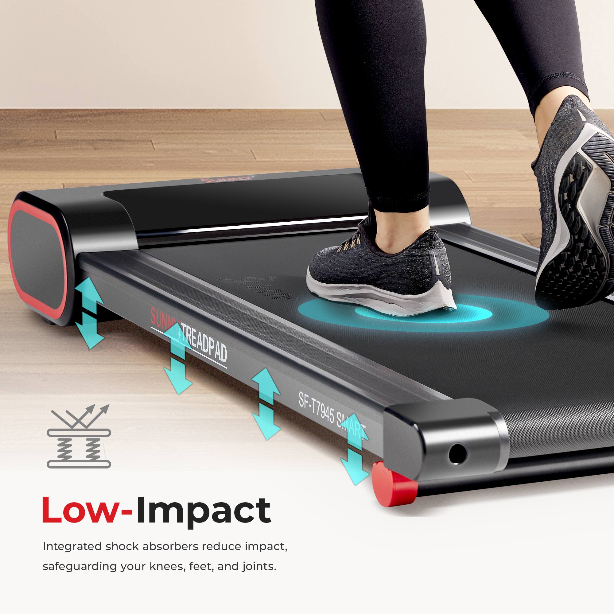 SUN TREADPAD SF-T7945 SMART Low-Impact Integrated shock absorbers reduce impact, safeguarding your knees, feet, and joints.