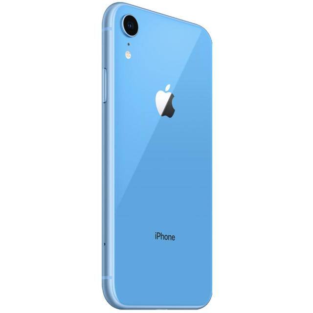 Left. Apple - iPhone XR A1984 (Fully Unlocked) 64GB Bundle with Pre-Installed Tempered Glass and Bluetooth Earbuds - Blue.