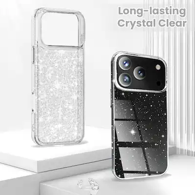 Entronix Phone Case Compatible with iPhone 17 Pro Max - Hard Back Sparkly Glitter Clear Cover Entronix Phone Case Compatible with iPhone 17 Pro Max - Hard Back Sparkly Glitter Clear Cover