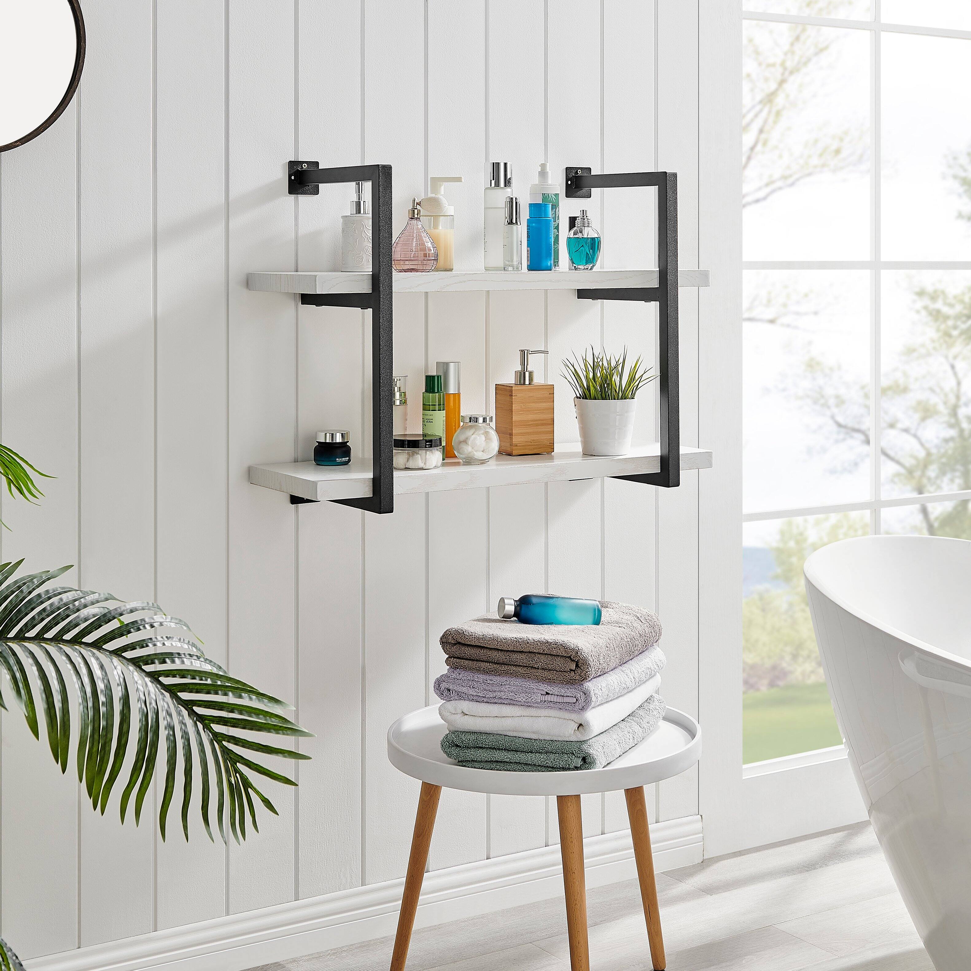 Alt View 5. Danya B - Modern 2-Tier Bracket Wall Shelves in Black Metal and White Birch Finish - White Birch.