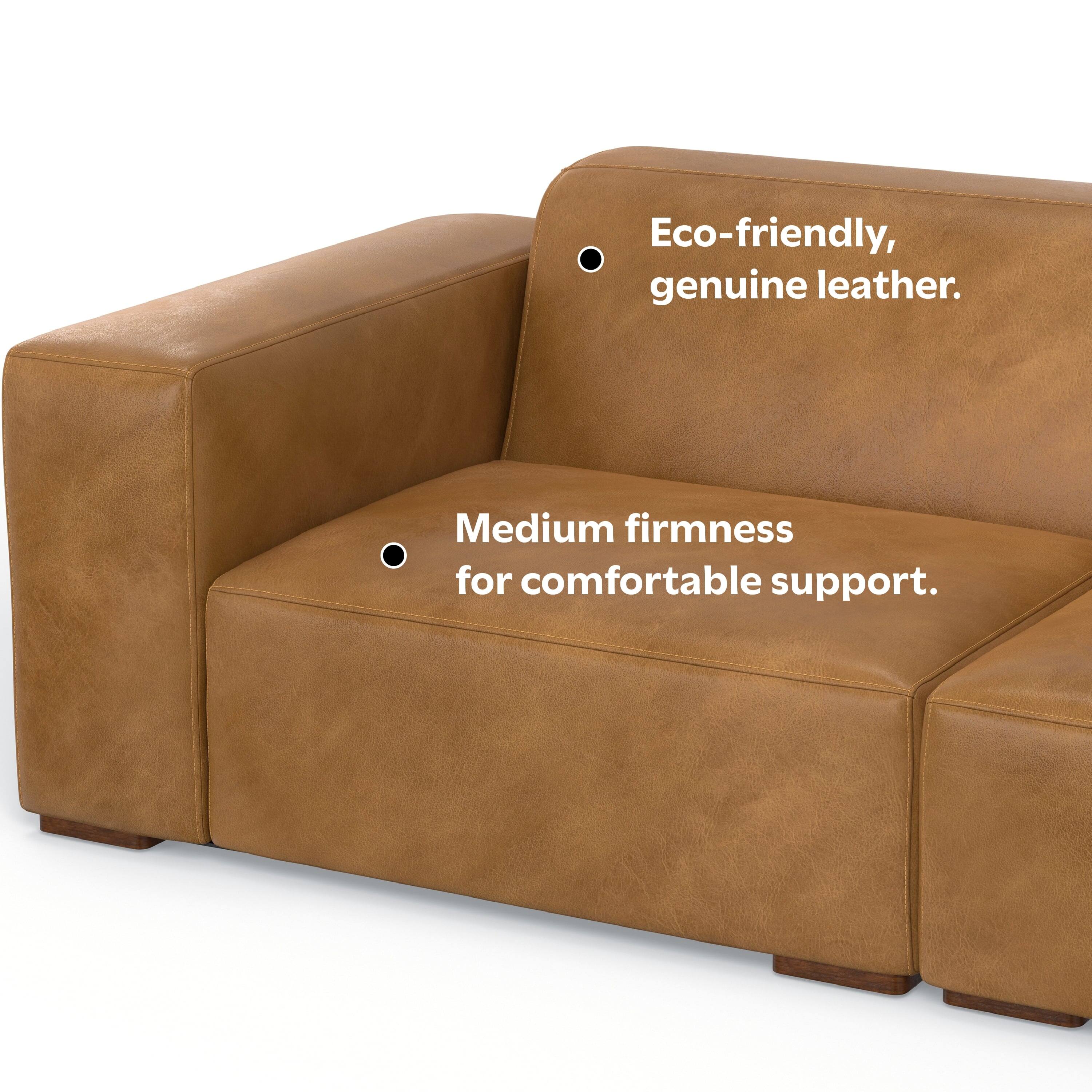 Eco-friendly, genuine leather.  
Medium firmness for comfortable support.