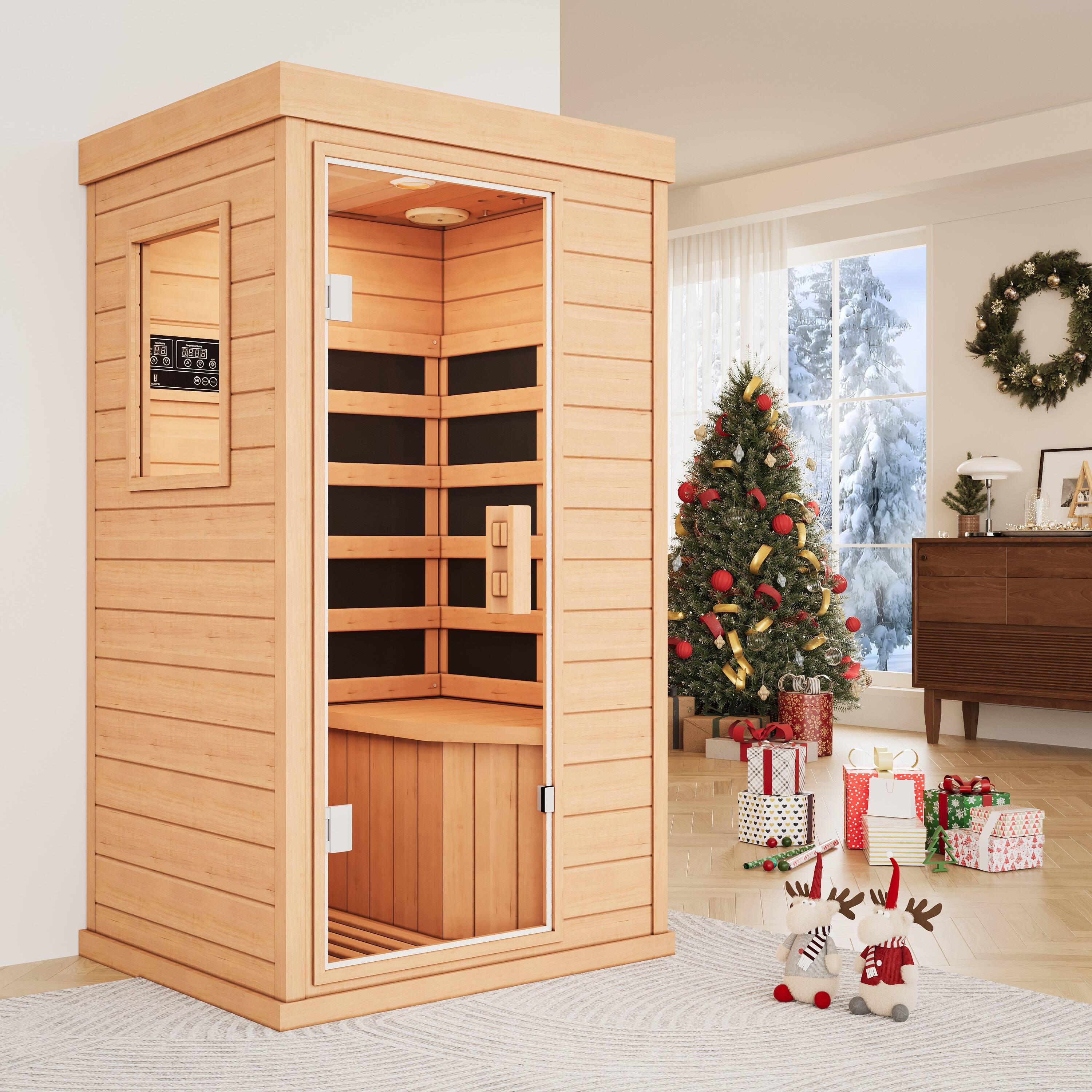 Alt View 5. U-HOMY - U-HOMY Infrared Sauna - Space-Saving 360° Heat with Chromotherapy for Home/Gym - Wood color.