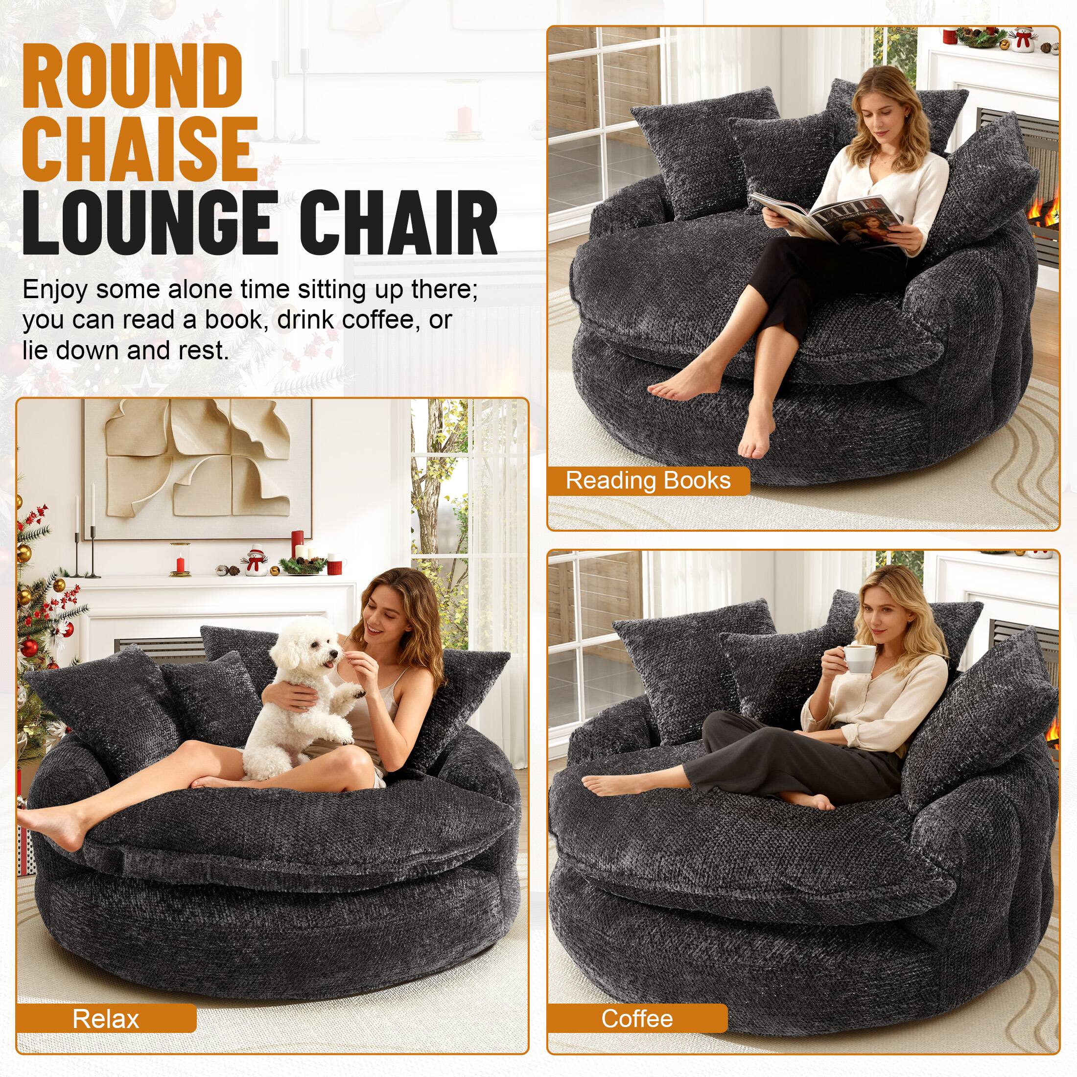 ROUND CHAISE LOUNGE CHAIR

Enjoy some alone time sitting up there; you can read a book, drink coffee, or lie down and rest.

Reading Books

Relax

Coffee