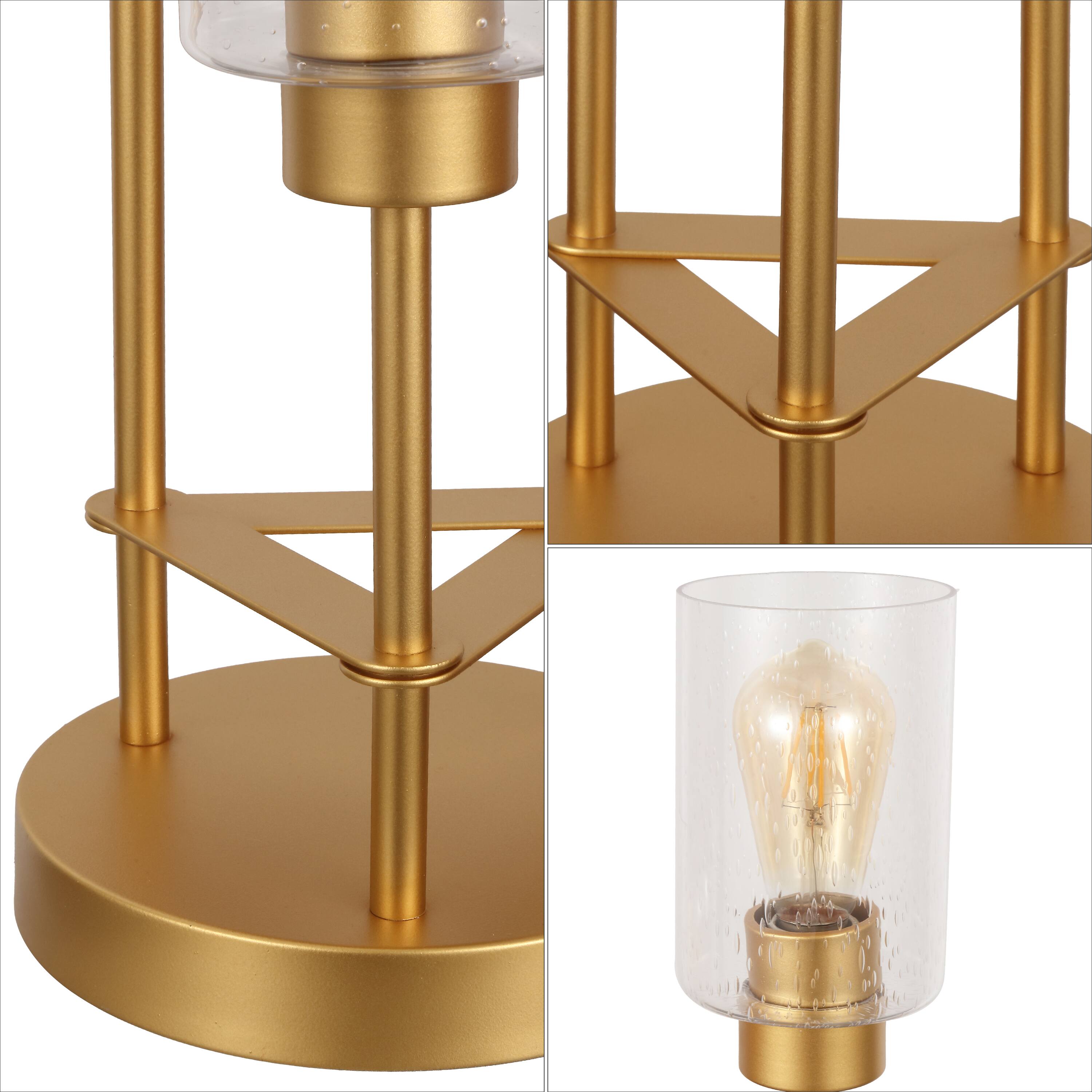 Alt View 3. Jonathan Y - Axel 20.5" 3-Light Modern Contemporary Metal/Seeded Glass Cluster LED Table Lamp, Gold Painting - Gold Painting.