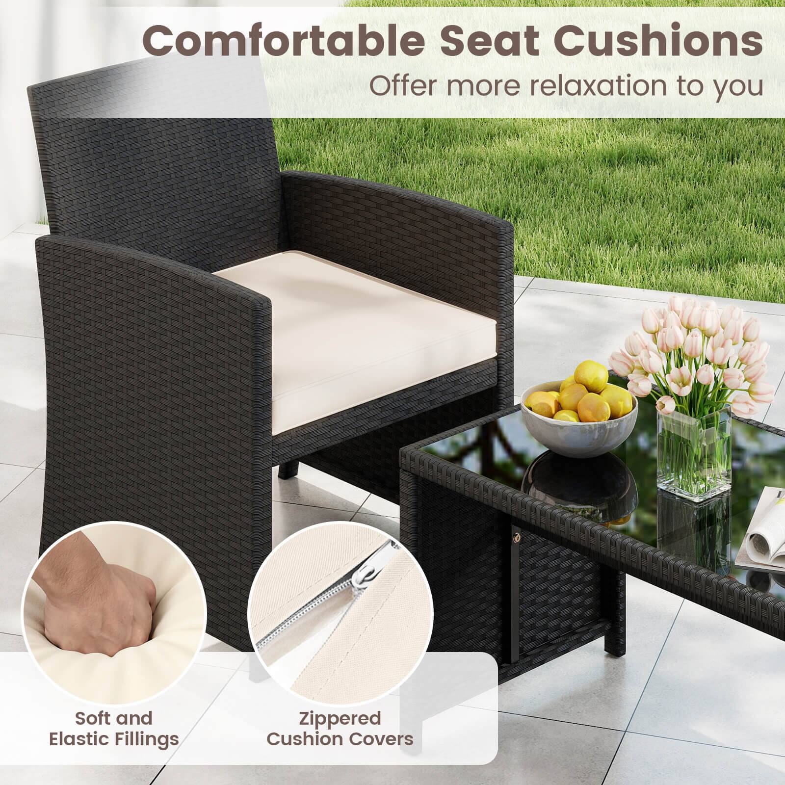 Alt View 7. Costway - Costway 8 PCS Patio Conversation Set with Seat Cushions & Tempered Glass Tabletop, Porch - White+Black.