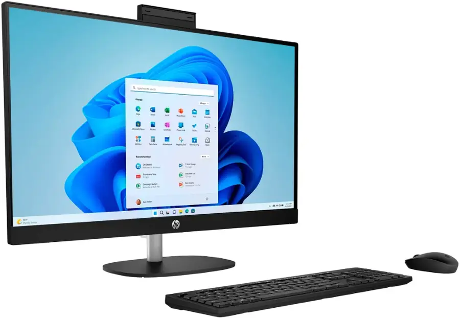 HP computer monitor and keyboard.