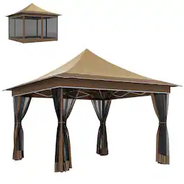 Outsunny - 12 x 12 ft. Pop Up Canopy Tent with Mesh Netting, UPF50+ Instant Sun Shelter with Carry Bag, Height Adjustable - Beige