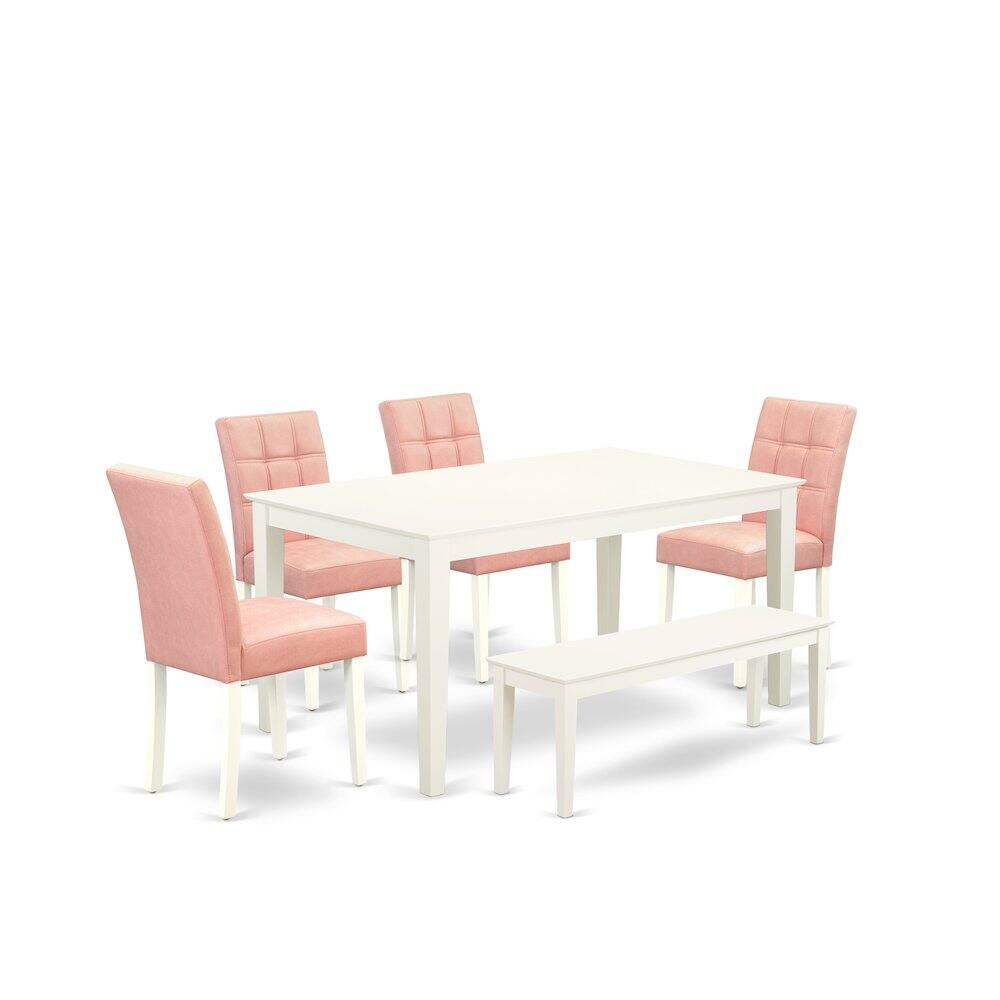 Left. East West Furniture - 6 Piece contain A Mid-Century Table Set Kitchen Table - White.