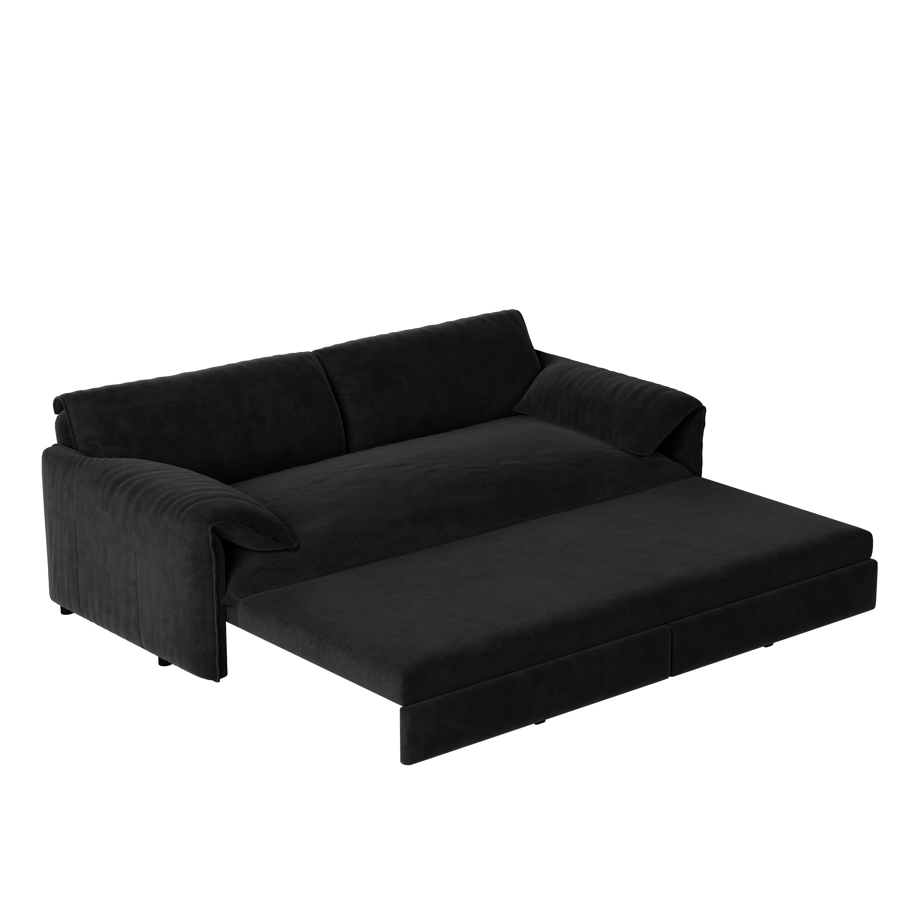 Alt View 8. Tiramisubest - Queen Pull Out Sofa Bed,3-in-1 Convertible Sleeper Sofa with Side Storage,Velvet Loveseat for Living Room,Office,Black - Black.