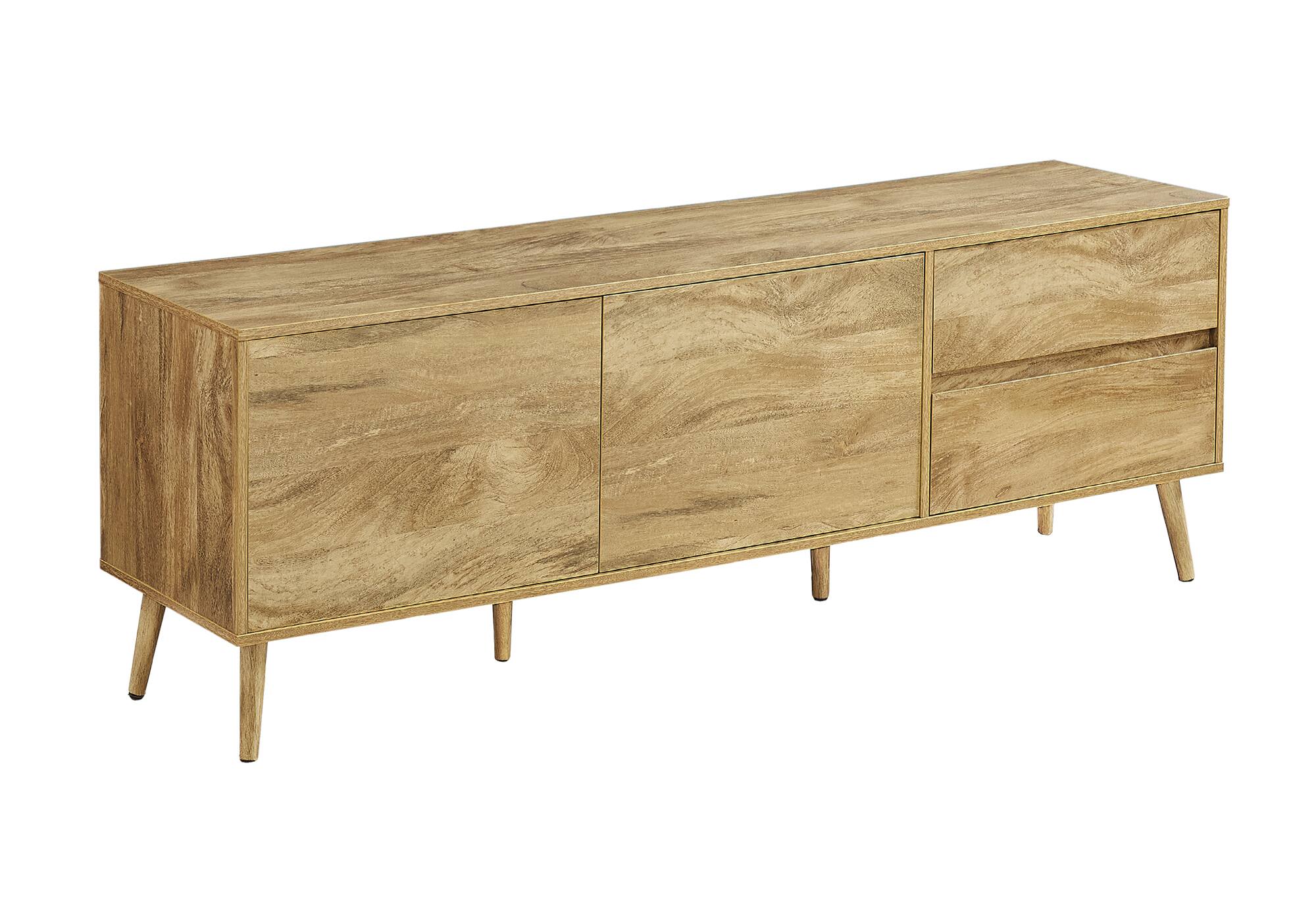 Angle. APRILSOUL - Tv Stand 72 Inch Console Media Storage Drawers Walnut Laminate Mid Century - White.
