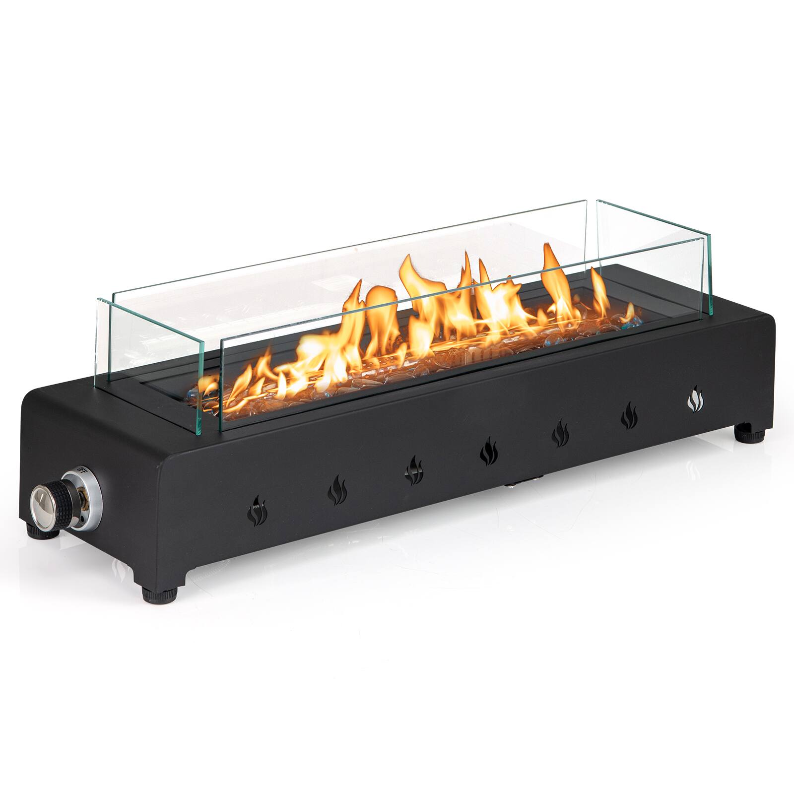 Front. SKONYON - Tabletop Propane Fire Pit with Glass Rocks Strong Heat Output and Compact Modern Design.