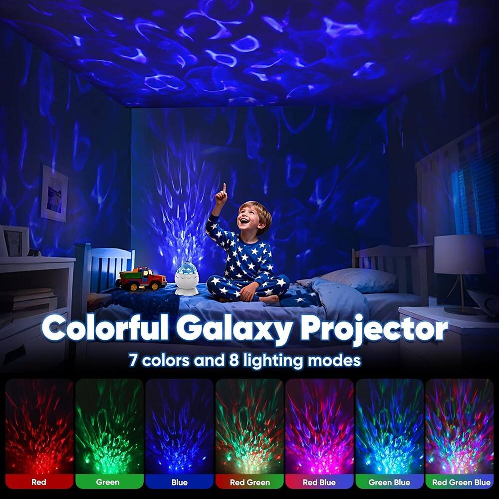Colorful Galaxy Projector  
7 colors and 8 lighting modes  

Red  
Green  
Blue  
Red Green  
Red Blue  
Green Blue  
Red Green Blue