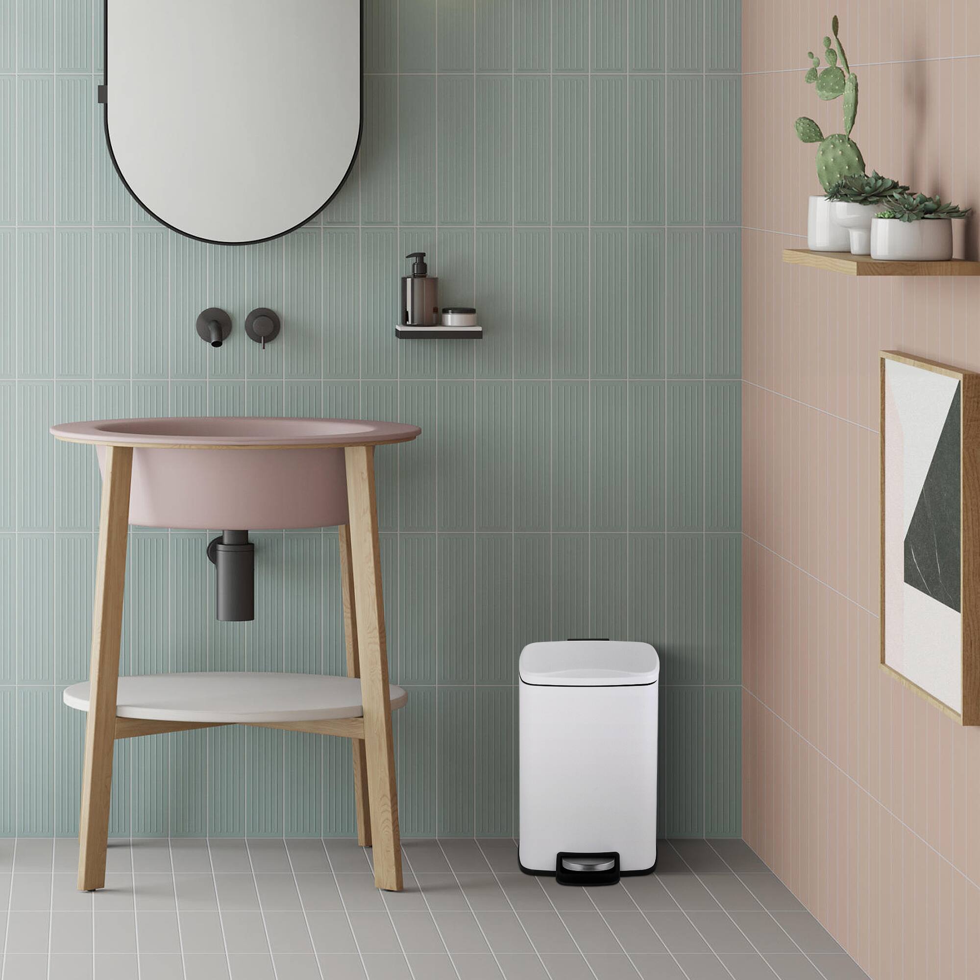 Alt View 7. Innovaze - 1.3 Gal./5 Liter Rectangular Matt White Step-on Trash Can for Bathroom and Office - White.