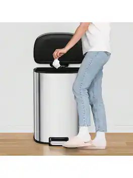 GARVEE - D Shape Kitchen Trash Can 50L 13 Gal Smudge Resistant Step On Garbage Can With Lid Stainless Steel Trash Bin - 50L/13.2 Gal