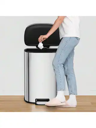 Front. GARVEE - D Shape Kitchen Trash Can 50L 13 Gal Smudge Resistant Step On Garbage Can With Lid Stainless Steel Trash Bin - 50L/13.2 Gal.