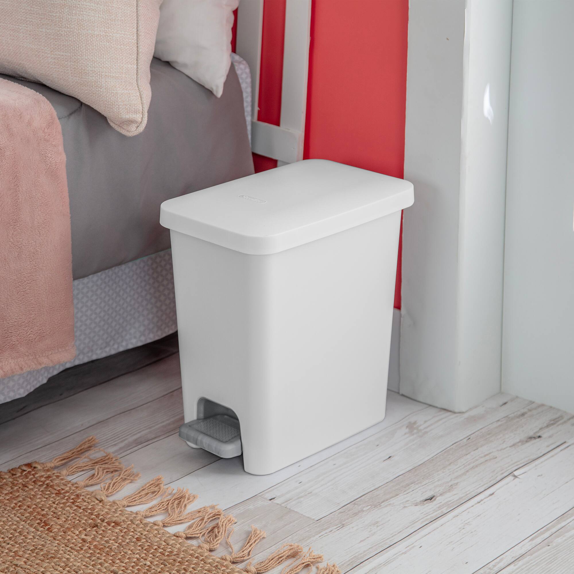 Alt View 5. Sterilite - Sterilite 2.7 Gallon Rectangular Step On Trash Bin Wastebasket, White (2 Pack) - White.