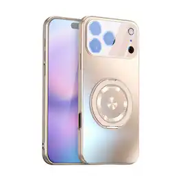 Dteck - Magnetic Shockproof Case for Apple iPhone 17 Pro Max, 360 Rotating Ring Stand Phone Cover with Integrated Lens Protector - Gold