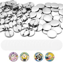 VEVOR - Button Maker Supplies 200 Sets 1.26 in / 32 mm Pin Back Button Parts, with Metal Backs, Metal Shells, Clear Mylar Films - Silver & White
