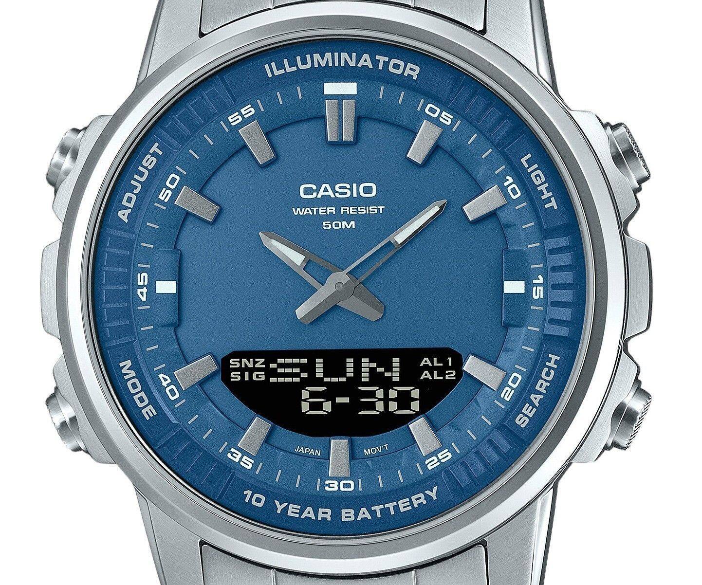 - ADJUST 150
- MODE 40
- ILLUMINATOR 55
- LIGHT 50M
- SNZ AL1 SIG
- AL2
- SEARCH
- JAPAN
- 10 YEAR BATTERY
- CASIO
- WATER RESIST 50M
- 6-30
- MOV'T
- 10