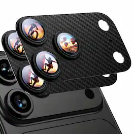Dteck - 2-Pack Camera Lens Protector for Apple iPhone 18 Pro Max Fiber Texture Metal Tempered Glass Cover - Black