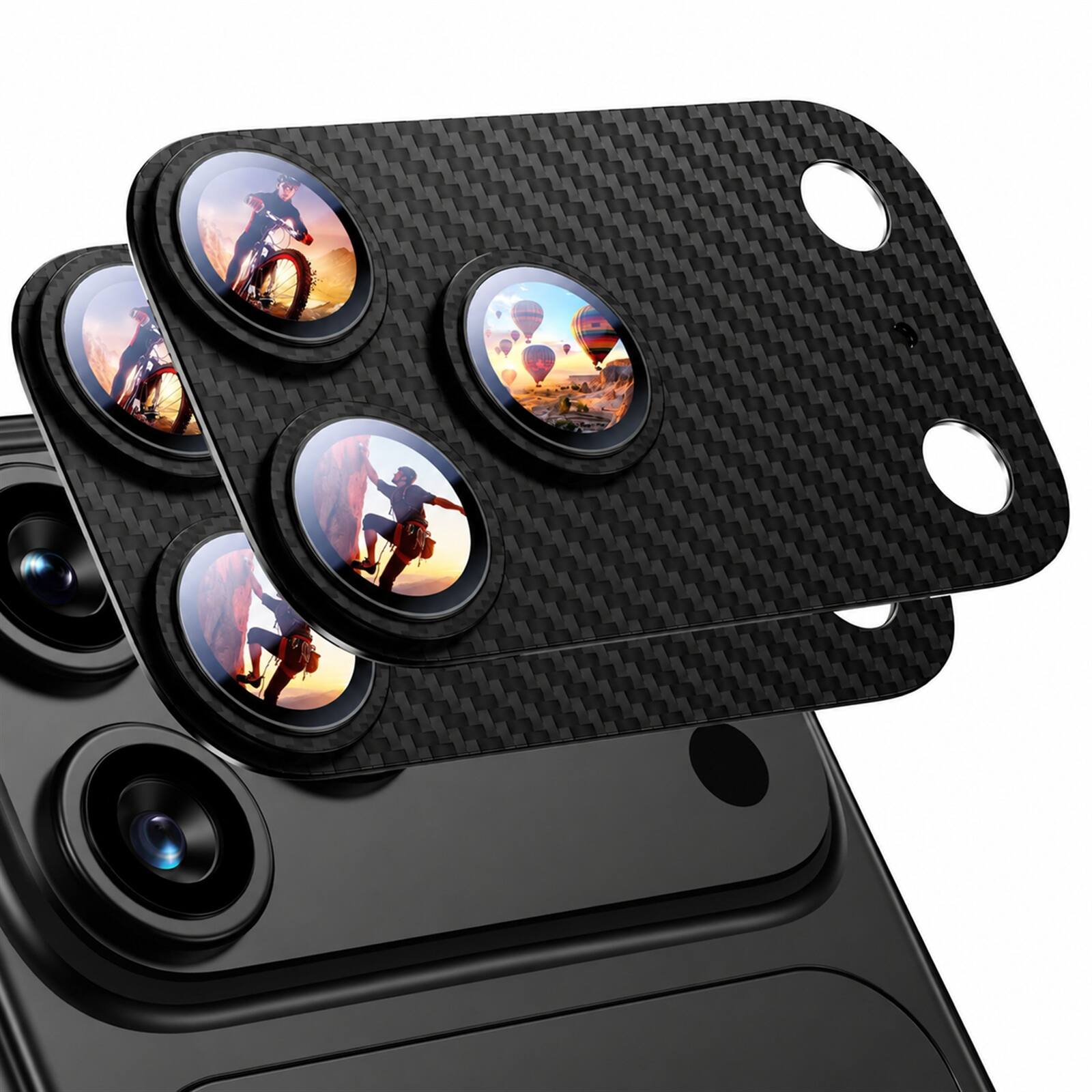 Front. Dteck - 2-Pack Camera Lens Protector for iPhone 18 Pro Fiber Texture Metal Tempered Glass Cover - Black.