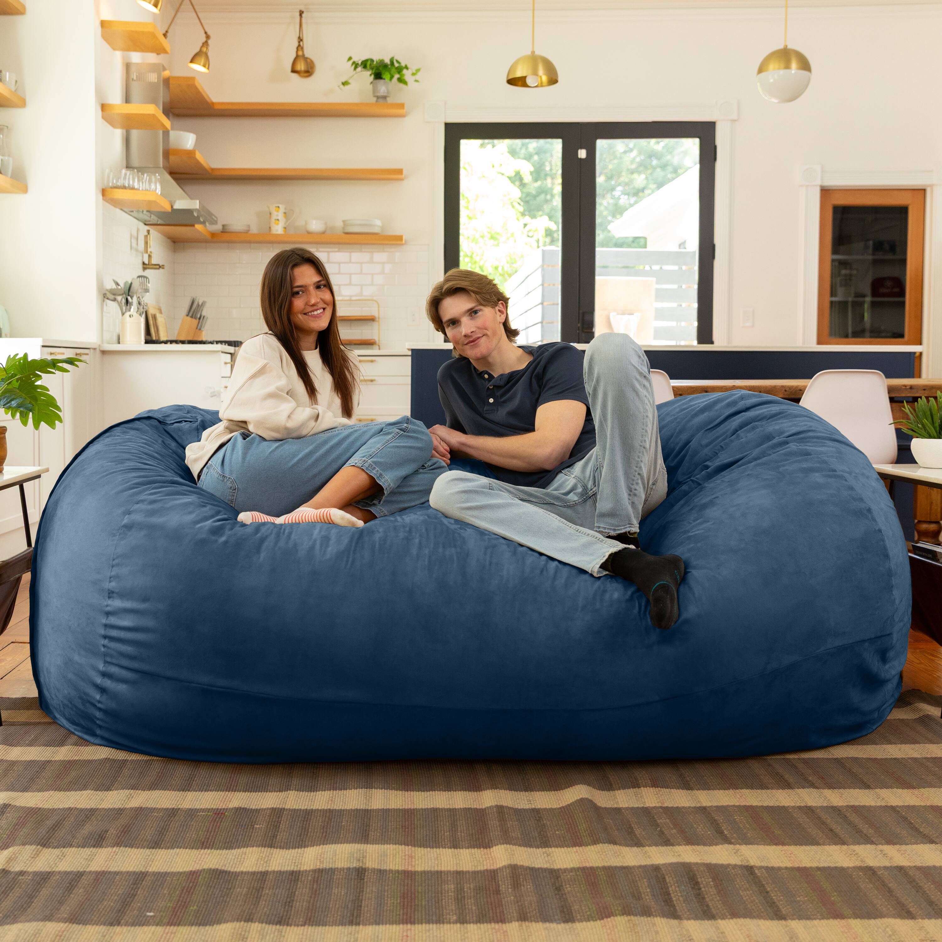 Left. Jaxx - Jaxx 7 Foot Giant Bean Bag Sofa, Navy - Navy.
