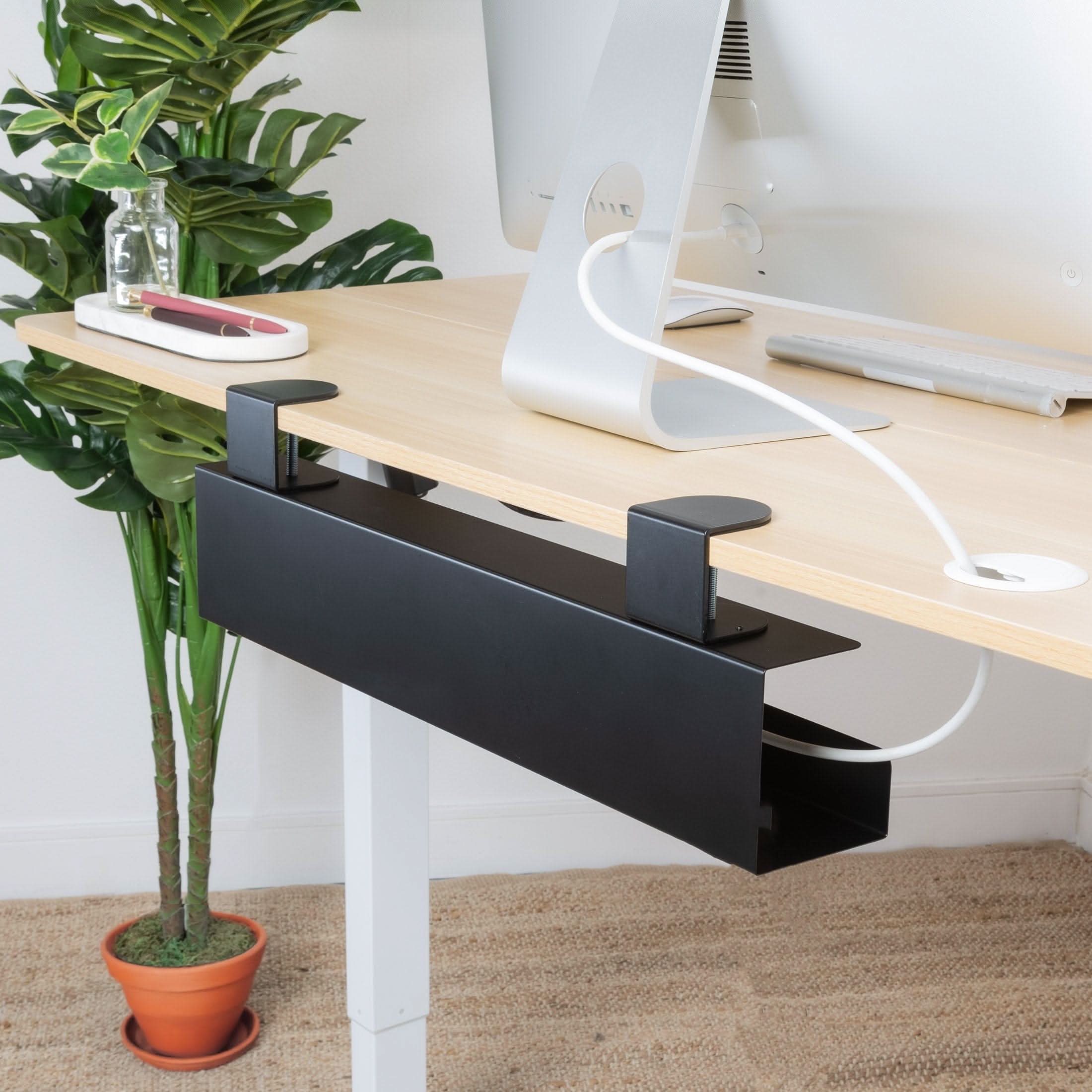 Alt View 7. Mount-It! - Clamp-On Under Desk Cable Management Tray for Desk Organization & Cable Storage, Tool-Free Installation, Black - Black.