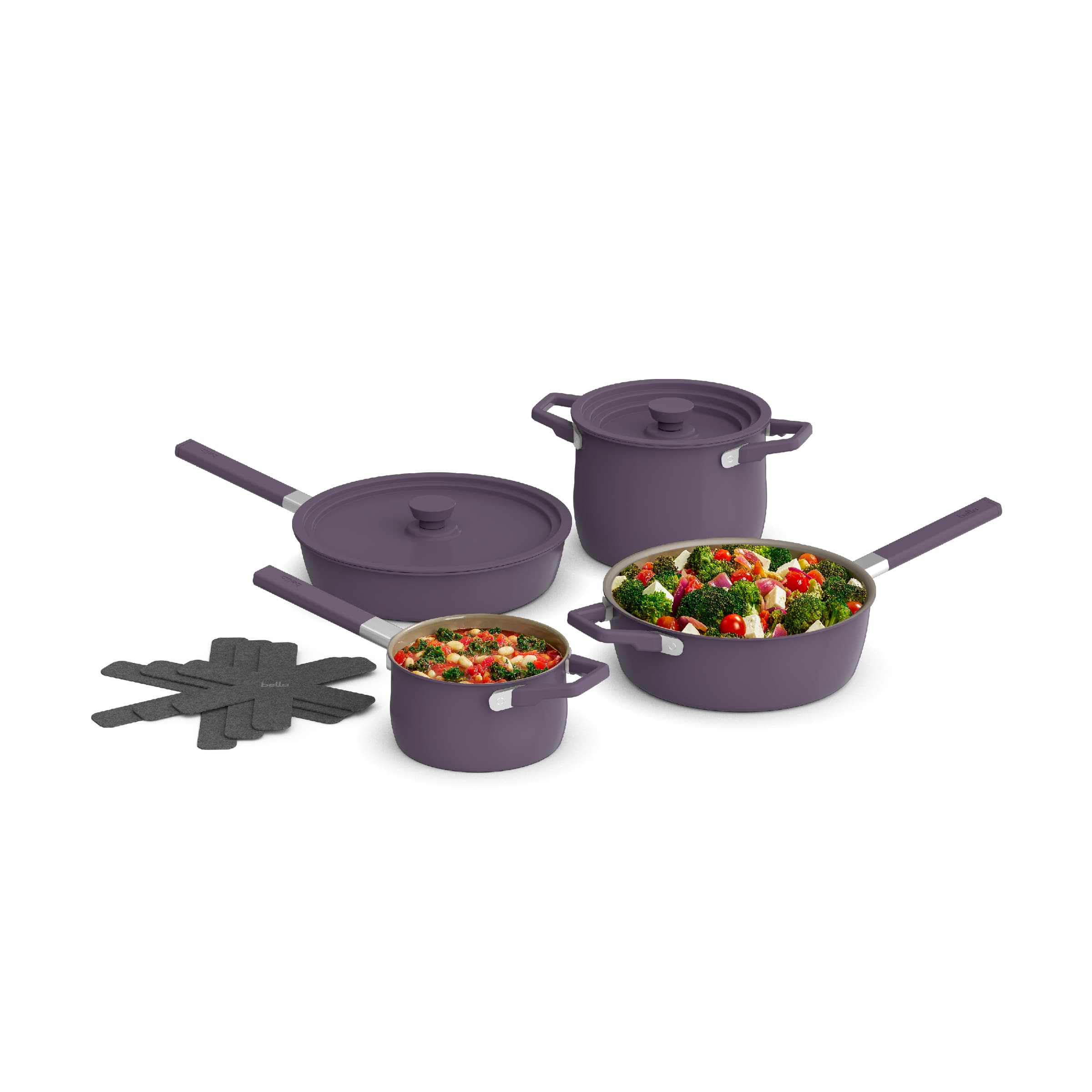 Bella - Fits-anywhere Kitchenware: 9-Piece Store More Ceramic Nonstick Cookware Set - Plum - Front_Zoom