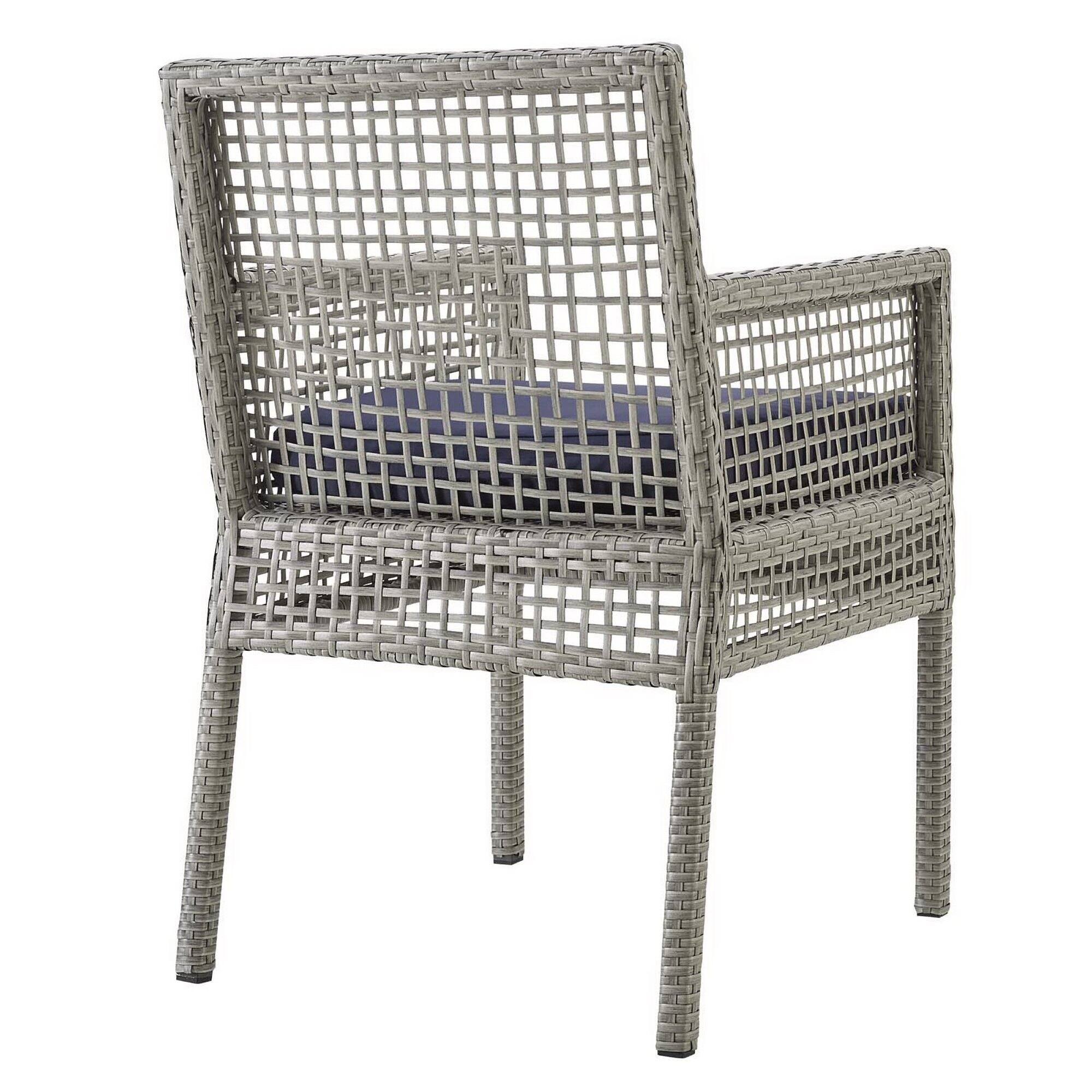 Back. Modway - Aura 7-Piece Outdoor Wicker Rattan Patio Dining Set - Gray Navy.