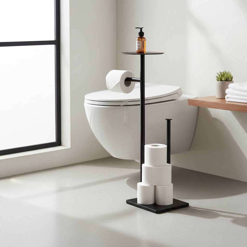 Alt View 1. Dazzed Corner - Toilet Paper Holder Stand with Shelf,Brushed Nickel - Black.