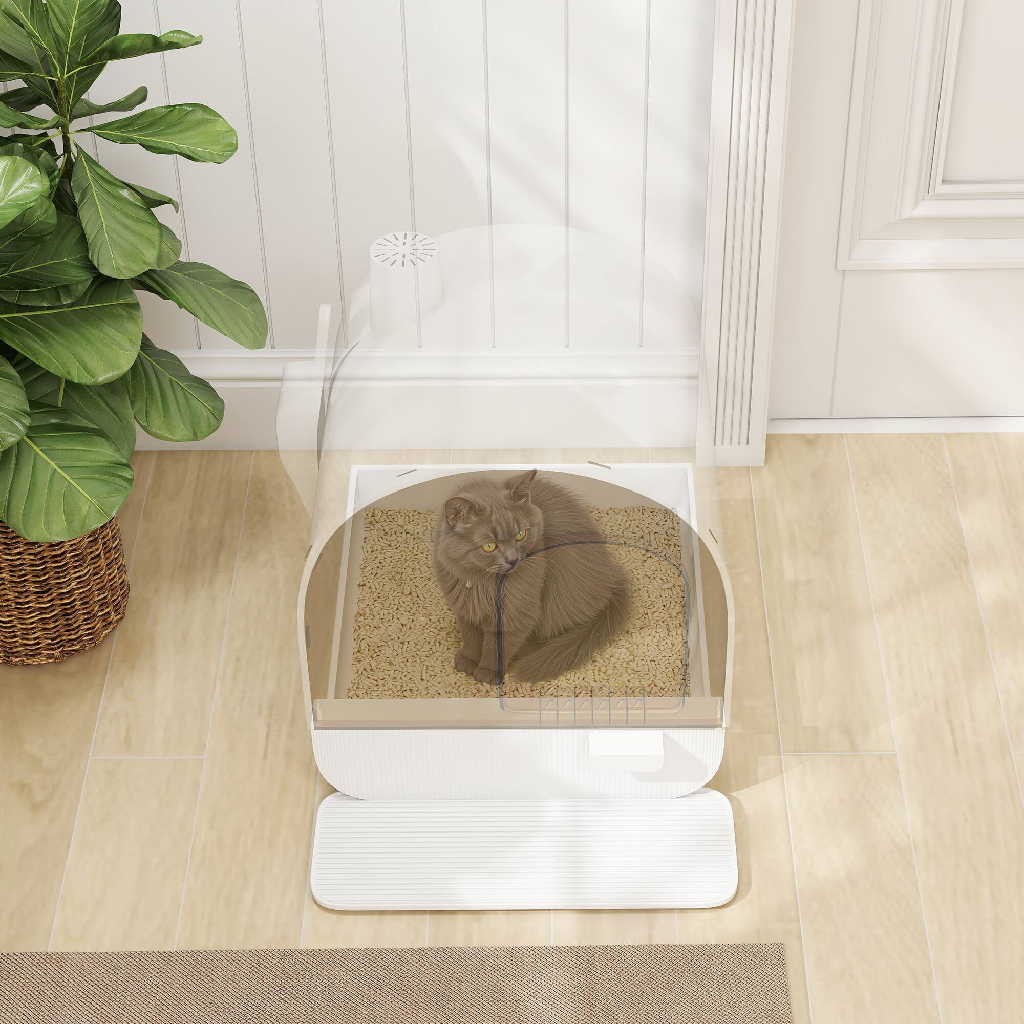 Alt View 7. Pawhut - Cat Litter Box with Lid with Scoop and Filter - White.