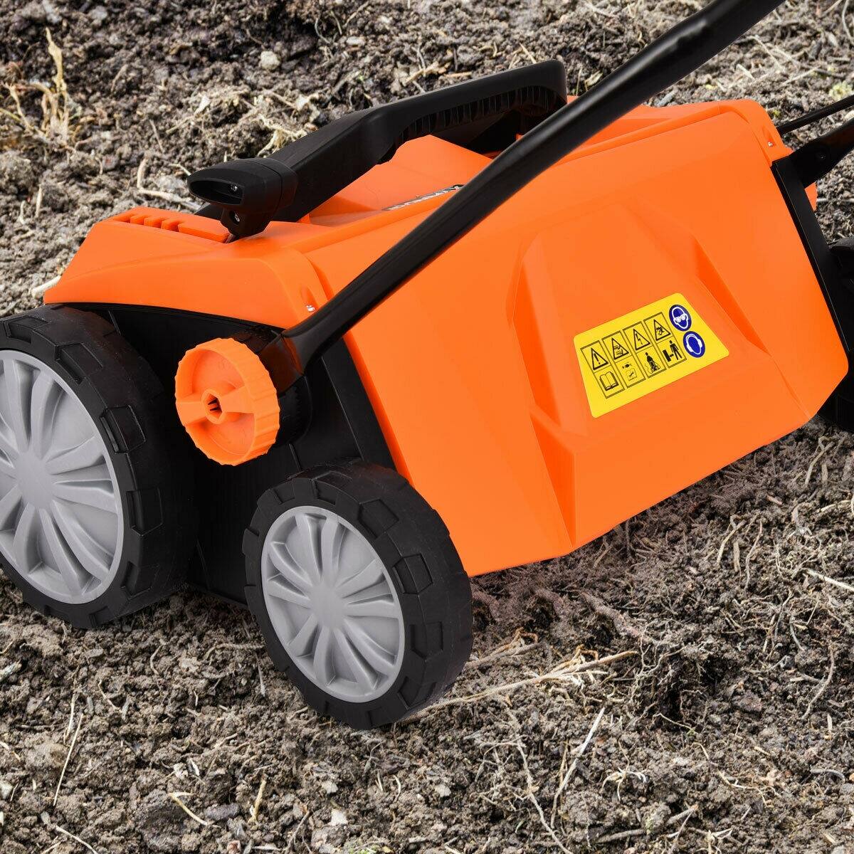 Alt View 6. SKONYON - 15 Inch 13 Amp Electric Scarifier with Collection Bag and Removable Blades - Orange.
