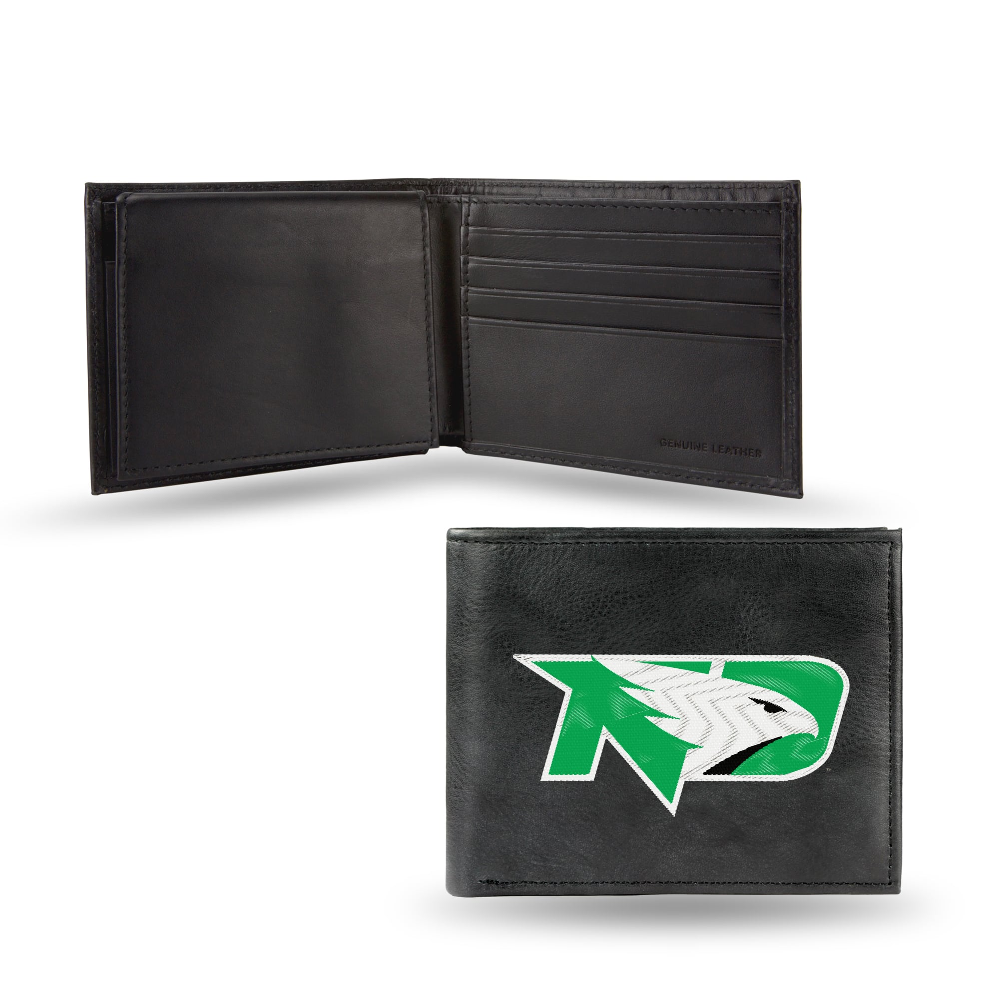 Rico Industries - North Dakota Fighting Hawks Embroidered Team Logo Black Leather Passcase Bifold Wallet - Multi
