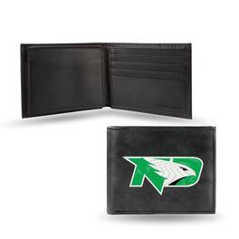 Rico Industries - North Dakota Fighting Hawks Embroidered Team Logo Black Leather Bi-fold Wallet - Multi