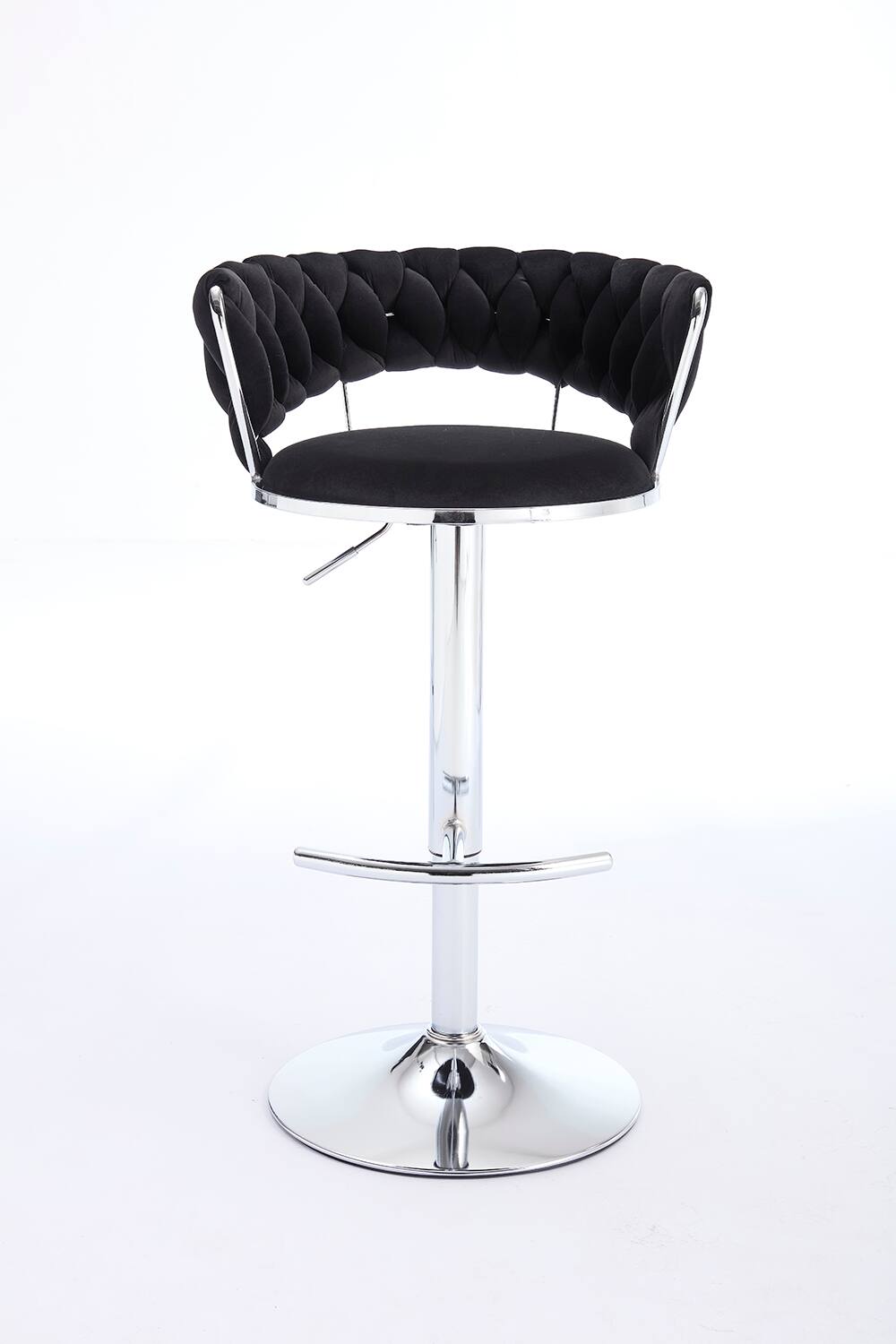 Alt View 6. APRILSOUL - Set of 2 Bar Stools Chrome Footrest Base Swivel Height Adjustable Velvet Chrome Leg BLACK - Black.