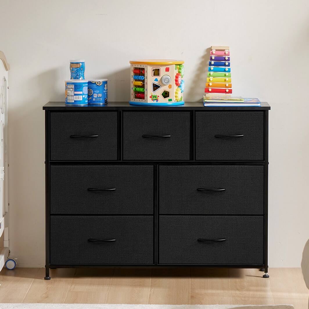 Front. AENKYO - 7-Drawer Tall Dresser, Wide Drawer, Wood Dressers and Chests of Drawers for Bedroom,Living Room - Black.
