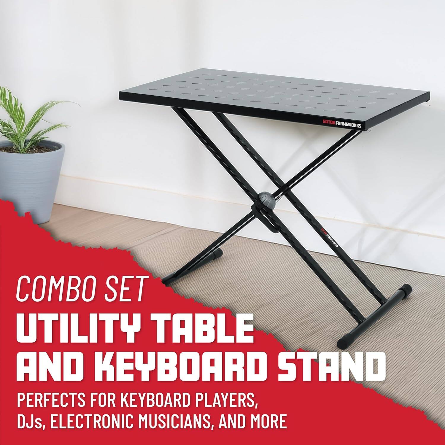 CATOR FRAMEWORKS COMBO SET UTILITY TABLE AND KEYBOARD STAND PERFECTS FOR KEYBOARD PLAYERS, DJs, ELECTRONIC MUSICIANS, AND MORE
