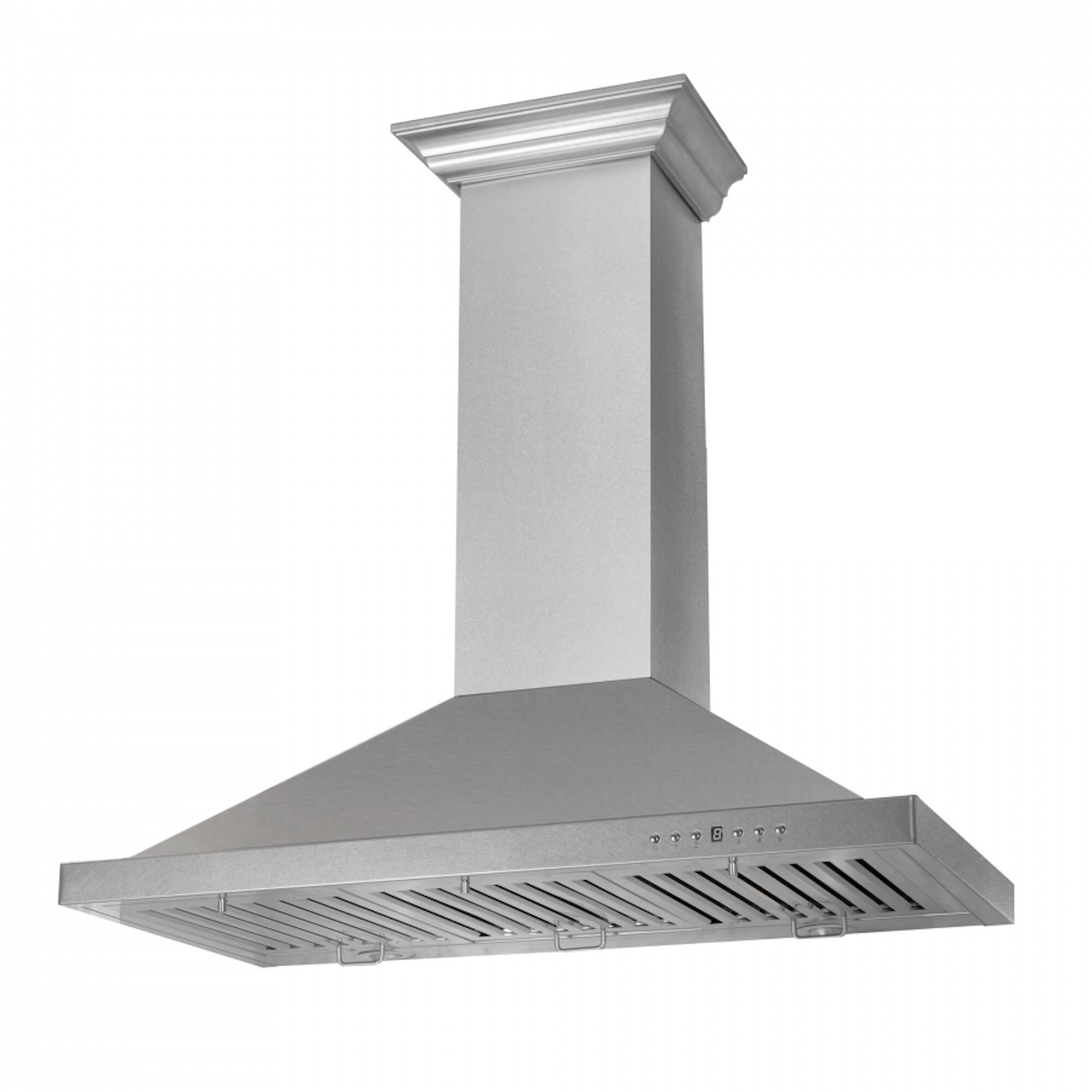 Left. ZLINE - ZLINE 36 in. Designer Series Convertible Vent Wall Mount Range Hood - Satin Stainless.