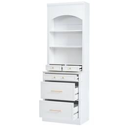 Ecooso - Tall Kitchen Pantry Hutch with Faux Marble Top, 5 Drawers & Adjustable Shelf, Freestanding Cupboard Cabinet - White
