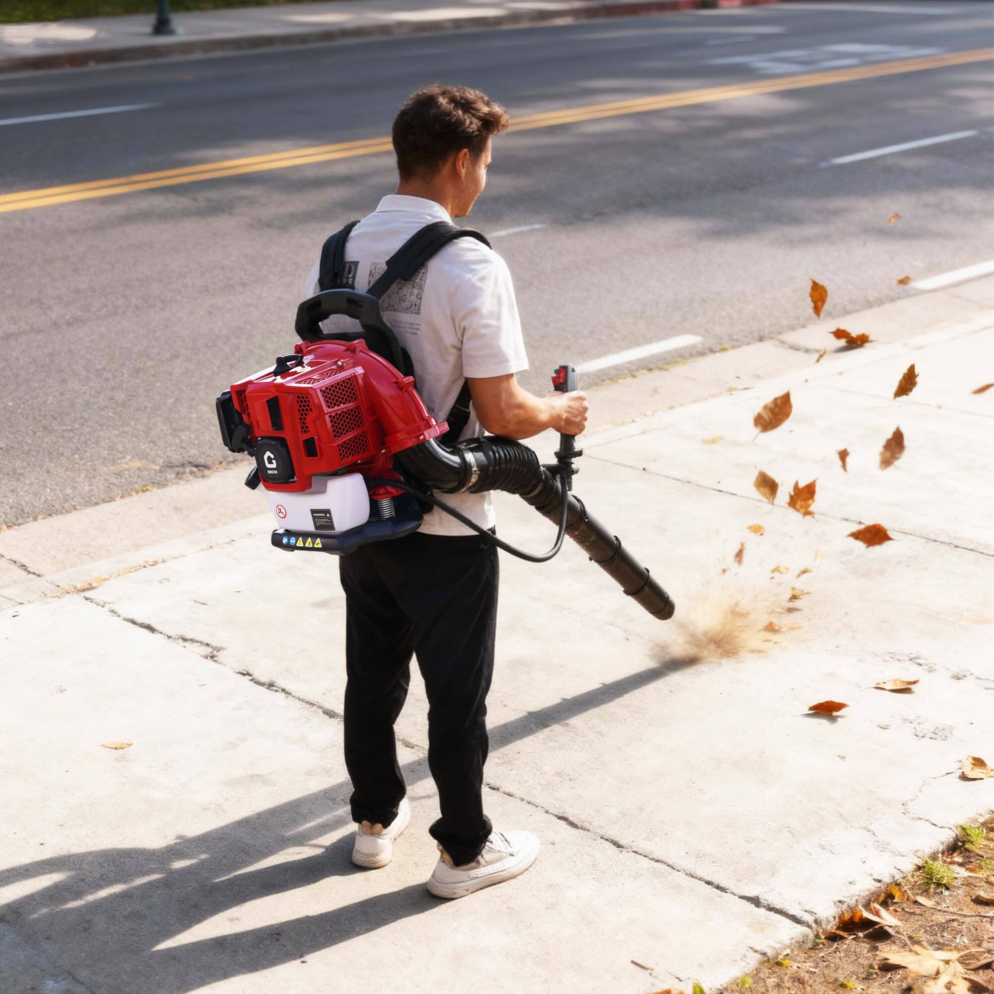 Alt View 4. Babevy - 52CC Backpack Leaf Blower, 2.2-HP 2-Cycle, 780 CFM 270 MPH Air Blower for Wet Leaves, Debris & Snow Removal - Red.