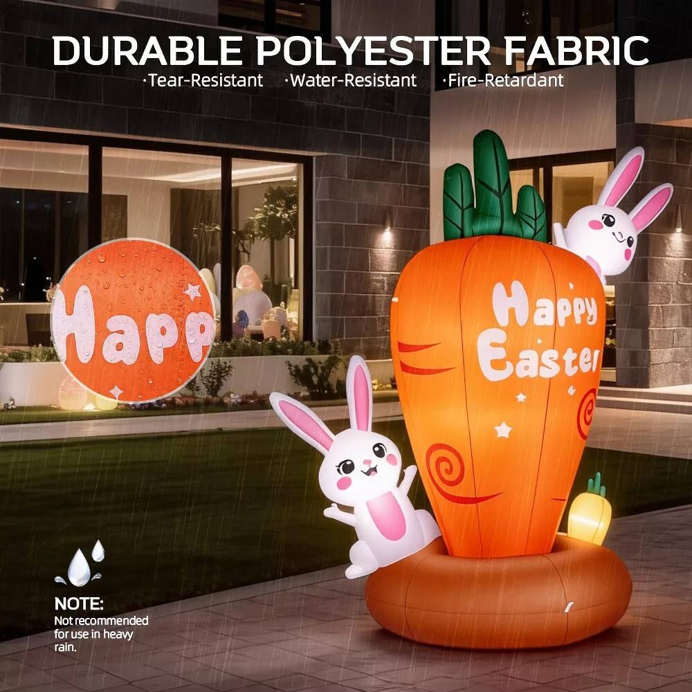 DURABLE POLYESTER FABRIC  
- Tear-Resistant  
- Water-Resistant  
- Fire-Retardant  

Happy Easter  

NOTE: Not recommended for use in heavy rain.