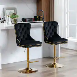 GOODSILO - Luxury Swivel Velvet Barstools with Adjustable Height and Tufted Backrest for Home Kitchen and Pub - Black
