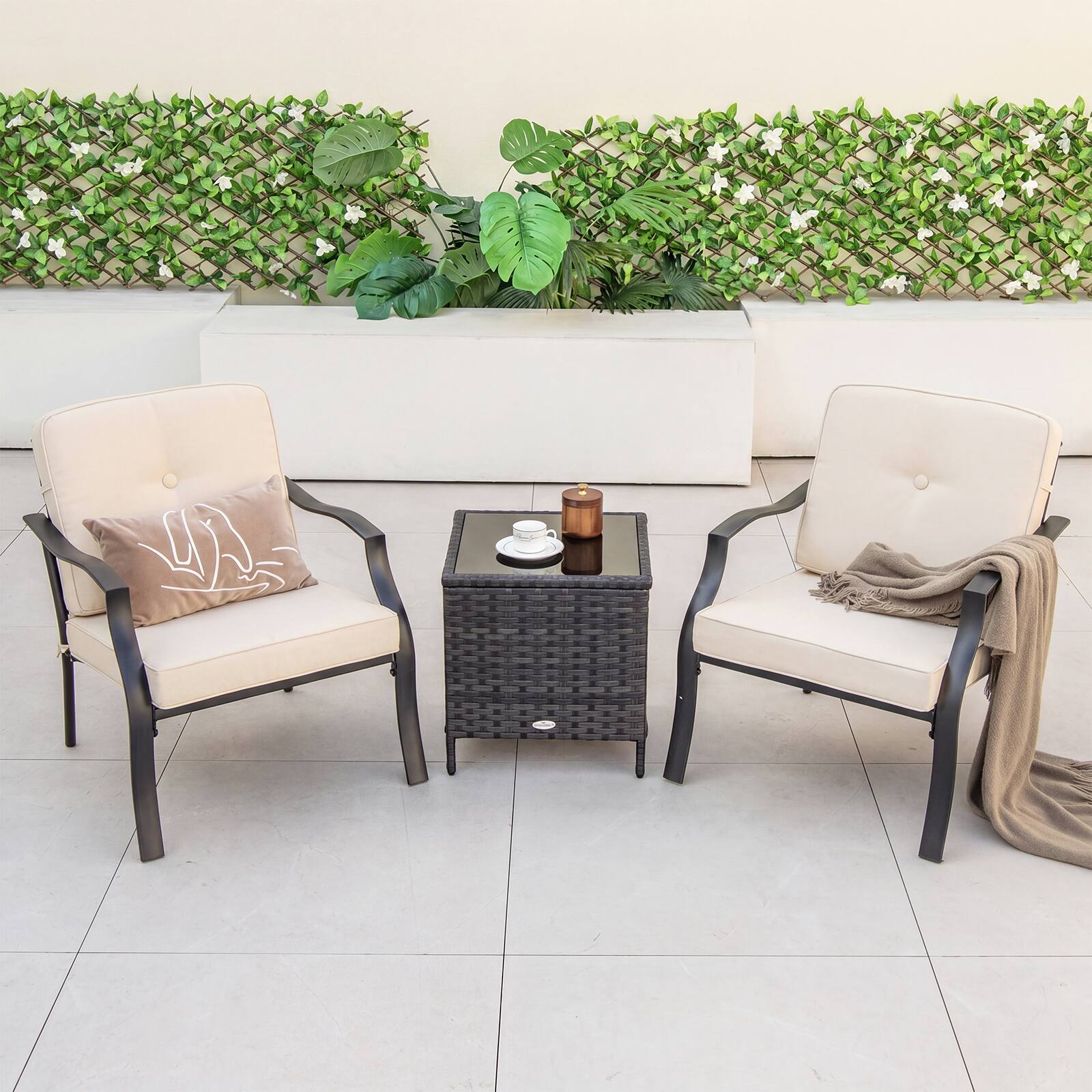 Alt View 5. Costway - Costway 4 PCS Patio Metal Chairs Outdoor Dining Seat Heavy Duty with Cushions Garden - Beige.