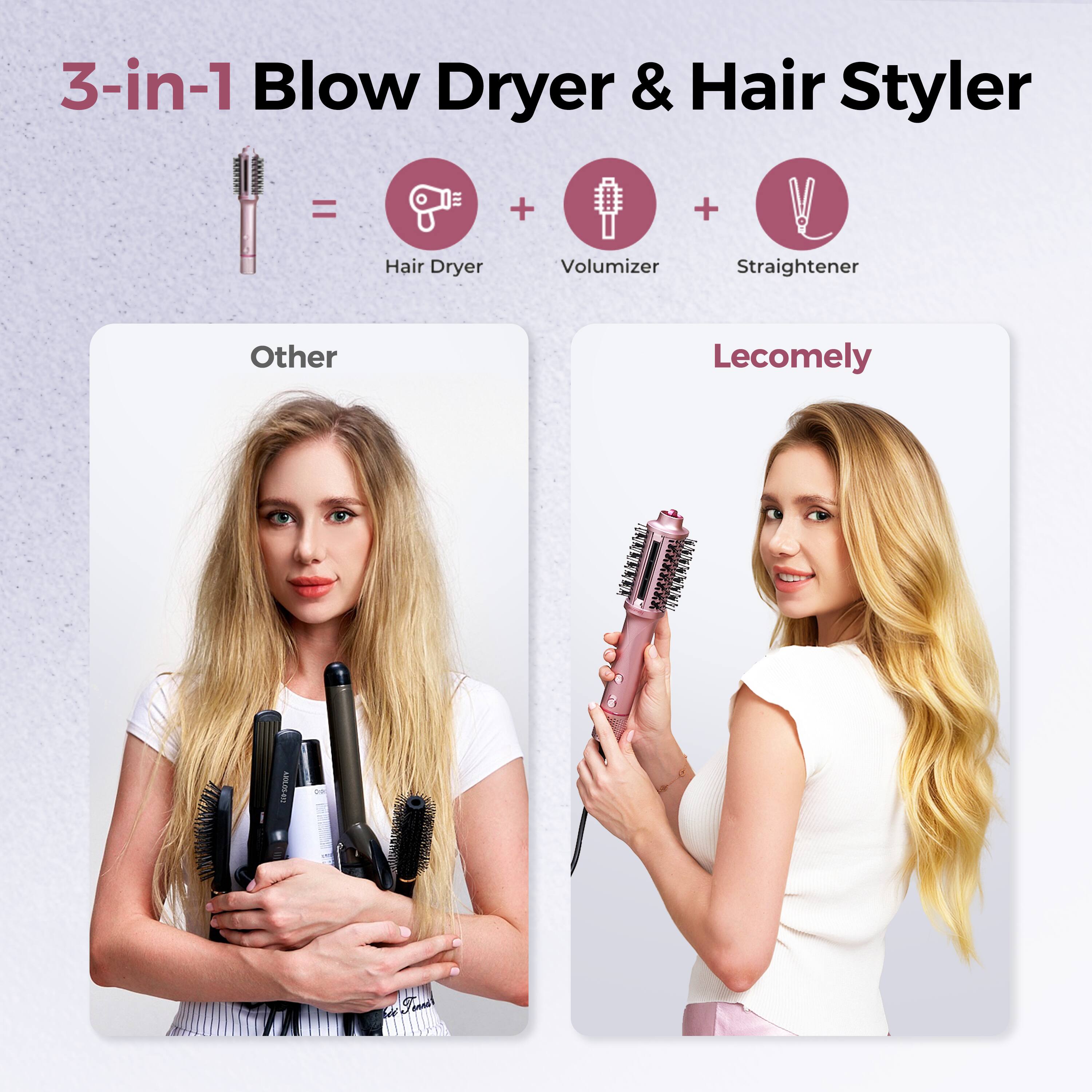 3-in-1 Blow Dryer & Hair Styler  
= Hair Dryer + Volumizer + Straightener  
Other  
Lecomely