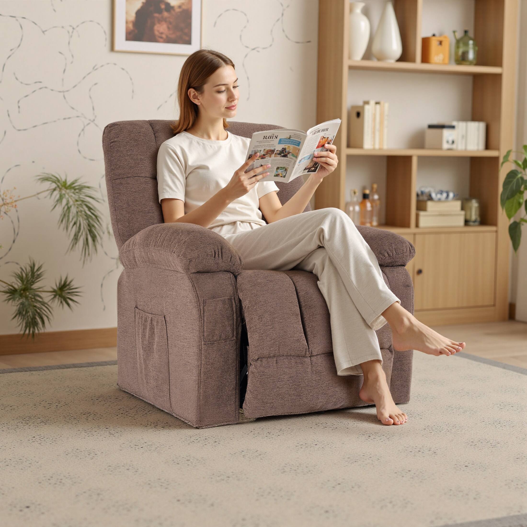 Angle. Bestier - Power Recliner Chair with Massage & Heat, Adjustable Single Sofa with Footrest, Cup Holders & Storage - brown.